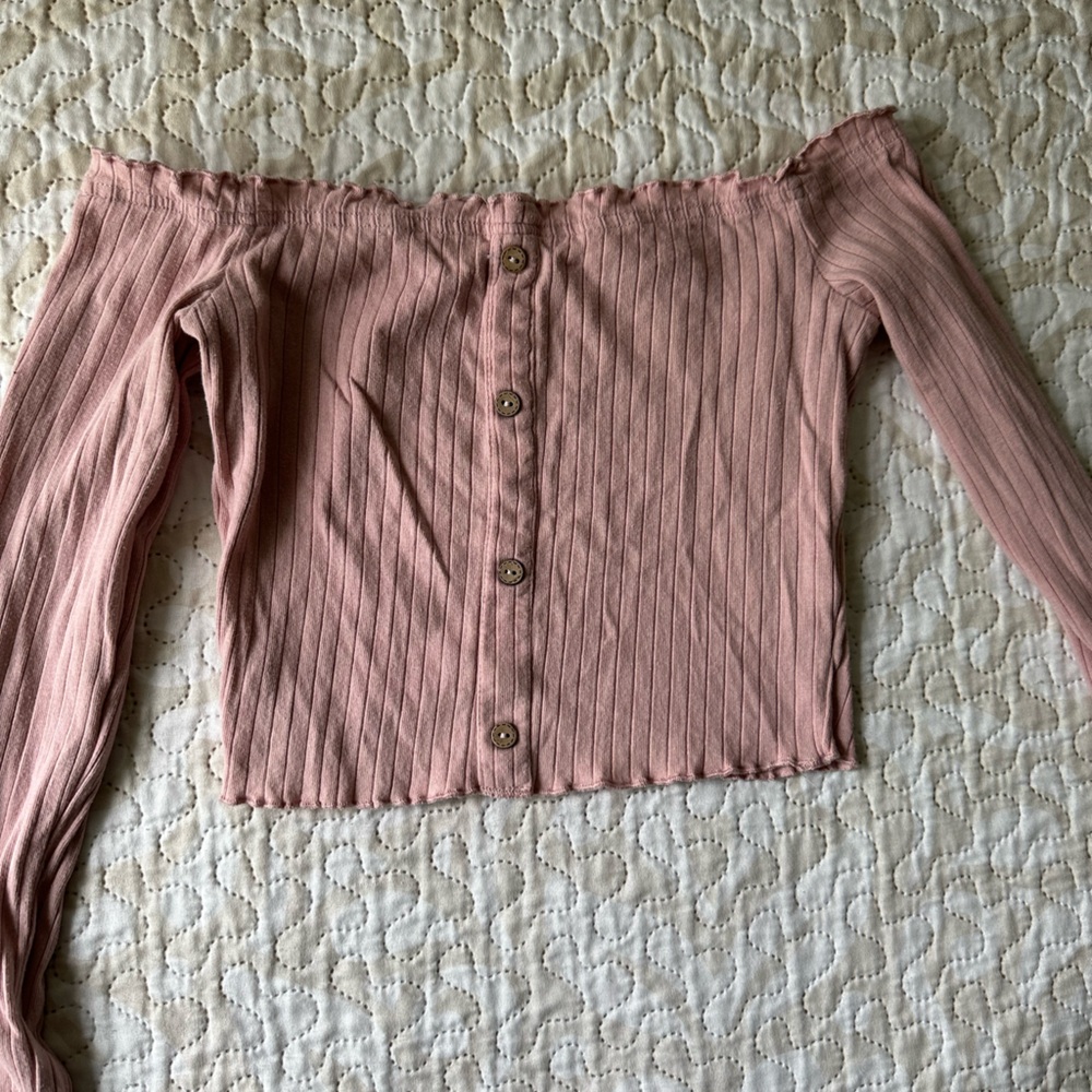 Pink Ribbed Button-Up Women's Top